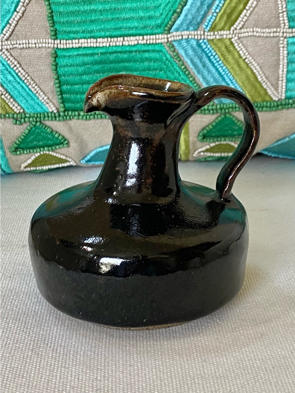 Gunther Dark Brown Salt Glazed Stoneware Utility Handmade Jug Handle Spout 4”